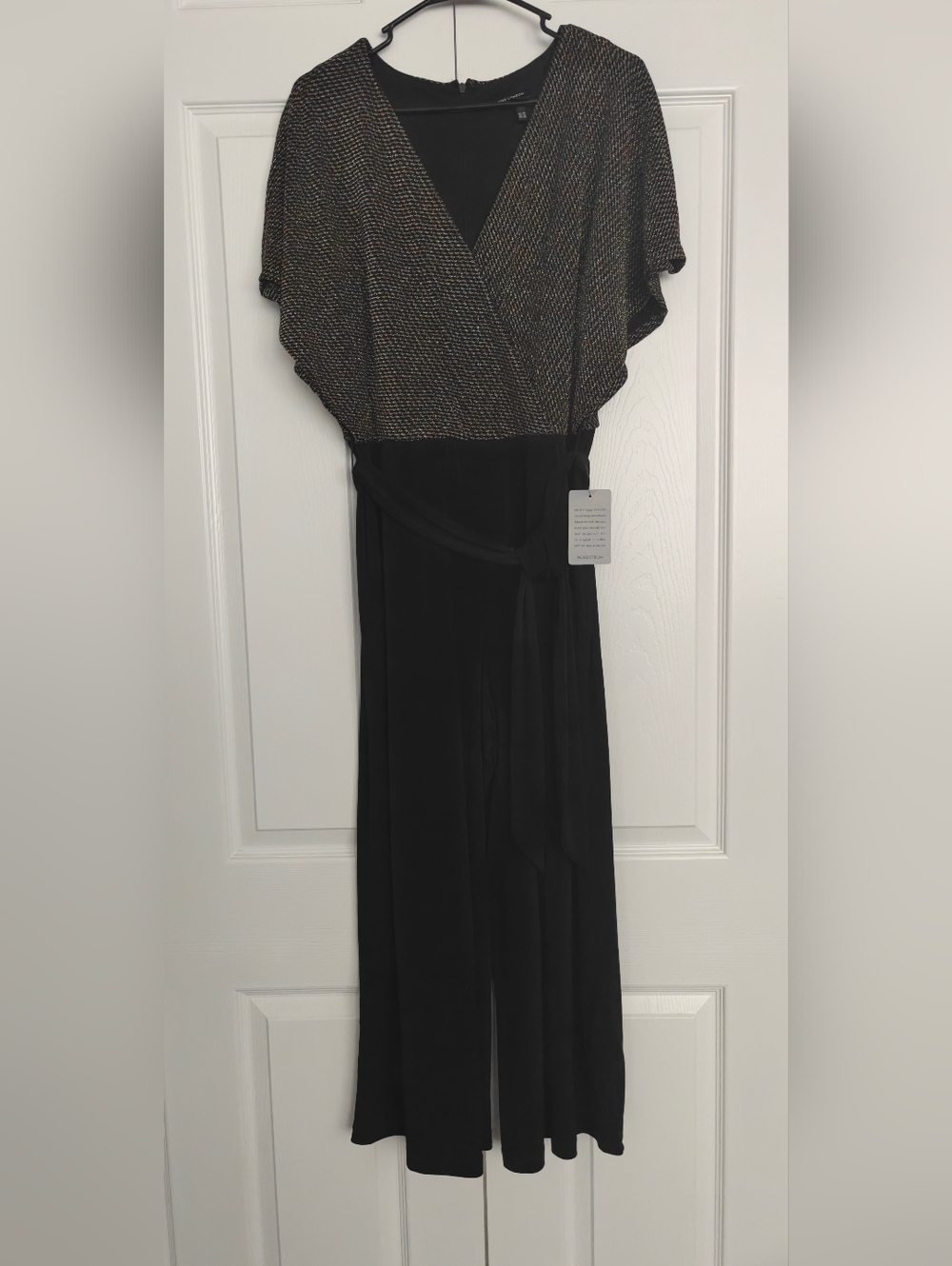 NWT Maggy London Black Jumpsuit with Metallic-Dotted Bodice, Size 10